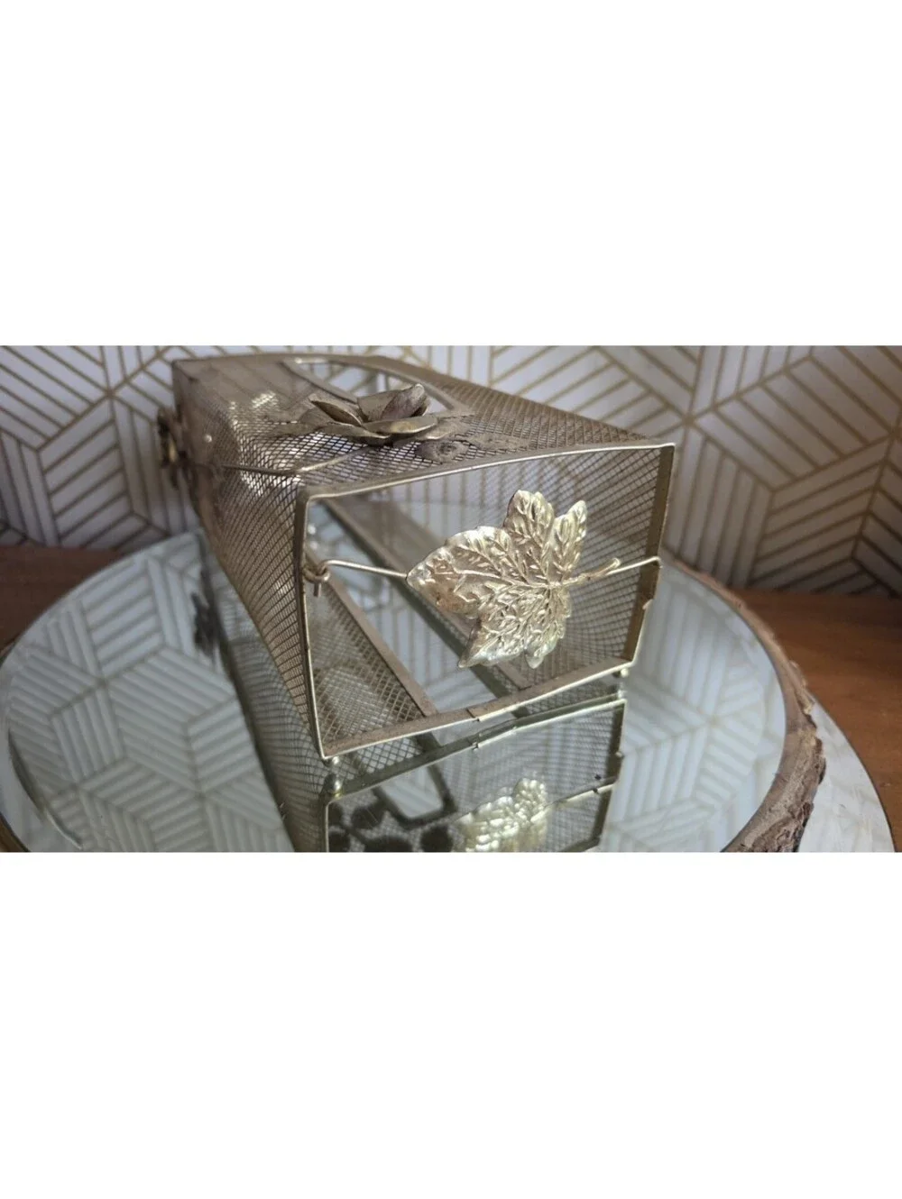 Vintage Floral Gold Tone Filigree Tissue Box Cover Hollywood Regency